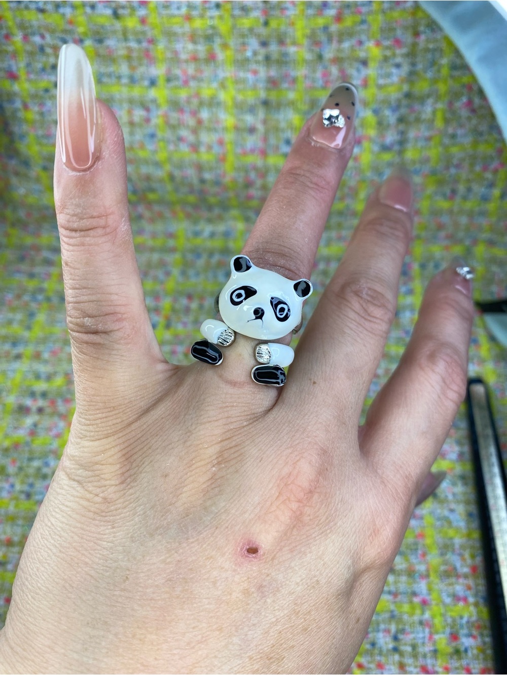 Panda Resin Adjustable Kids Ring - Black & White open size 5-13